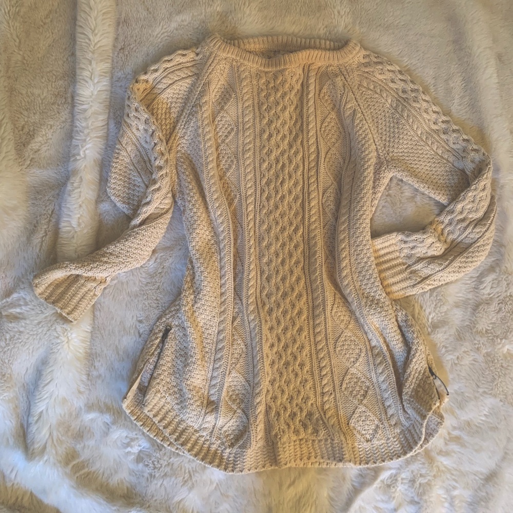 L.L. Bean Cream Cable Knit Crew Neck Sweater